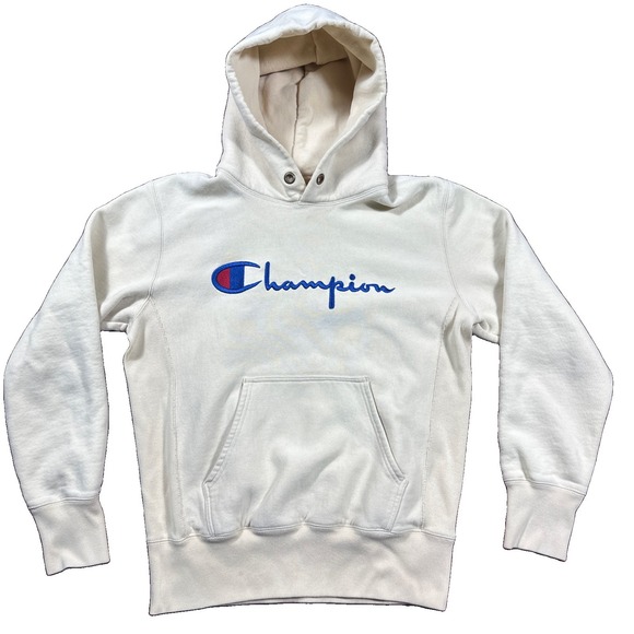 Champion Tops - Champion Reverse Weave Hoodie Medium Logo Spell Out Cream